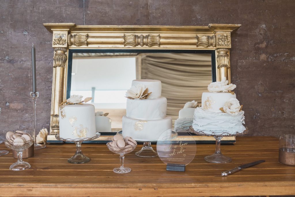 three wedding cakes Elmore court photography