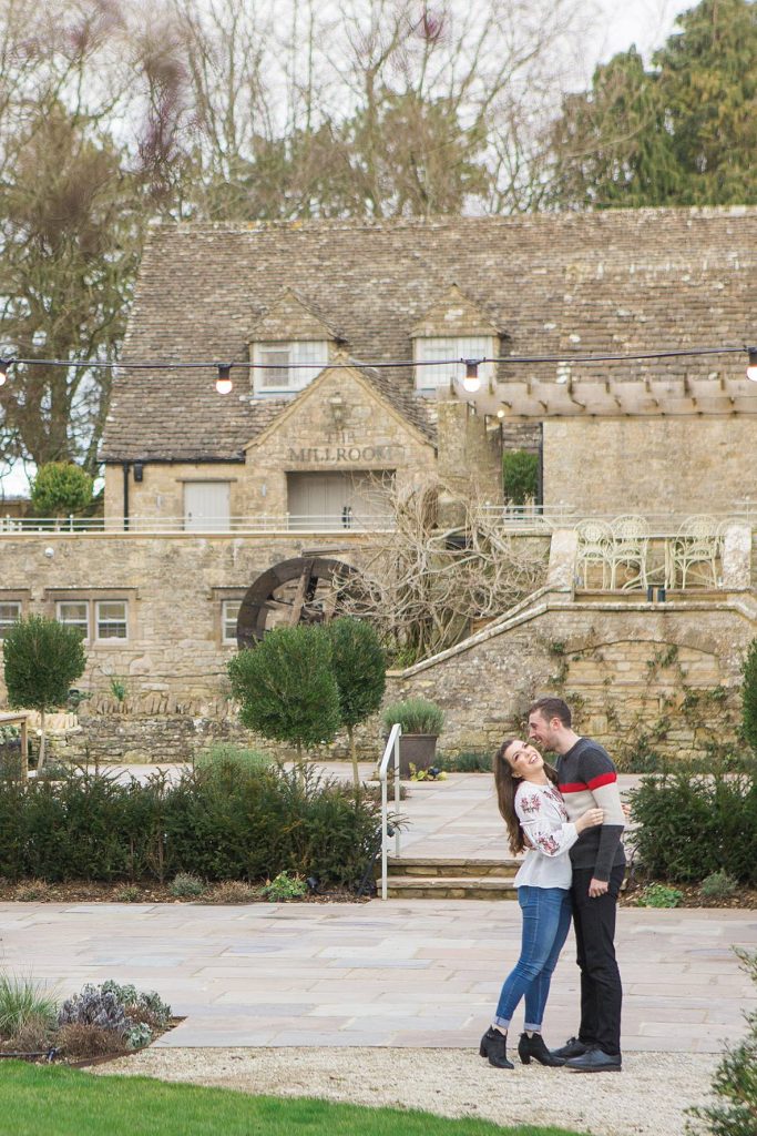frogmill couple laughing cheltenham engagement photographer